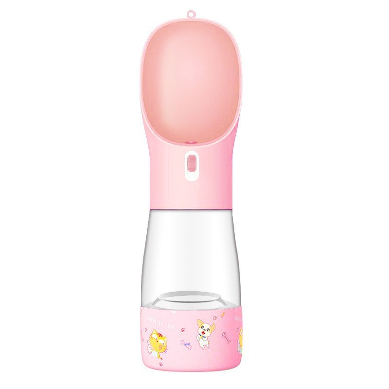 Pet Dog Water Bottle Feeder Bowl Portable Water Food Bottle Pets Outdoor Travel Drinking Dog Bowls Water Bowl For Dogs Pink Printing
