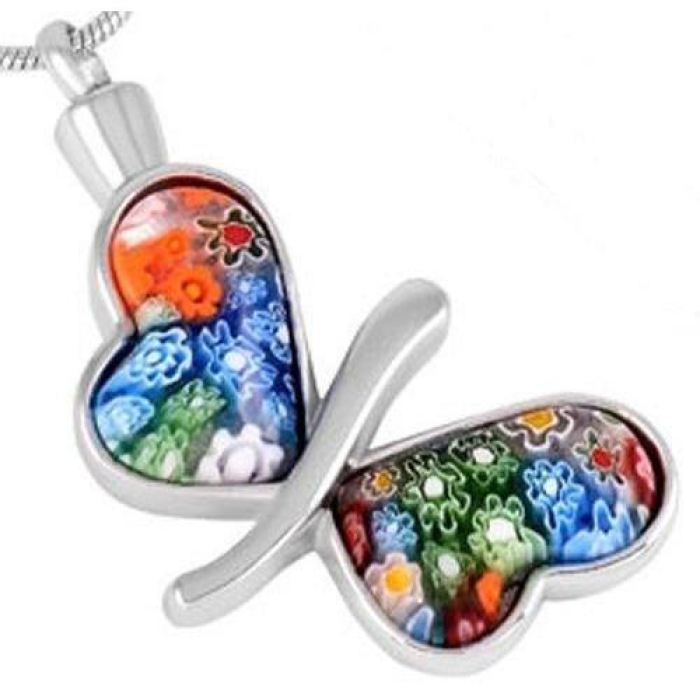 Flowered Butterfly Animal Ashes Necklace Pendant