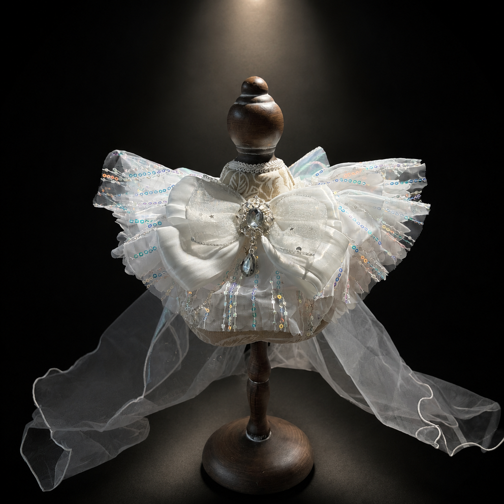 White Iridescent Satin Lace Pet Bib Collar