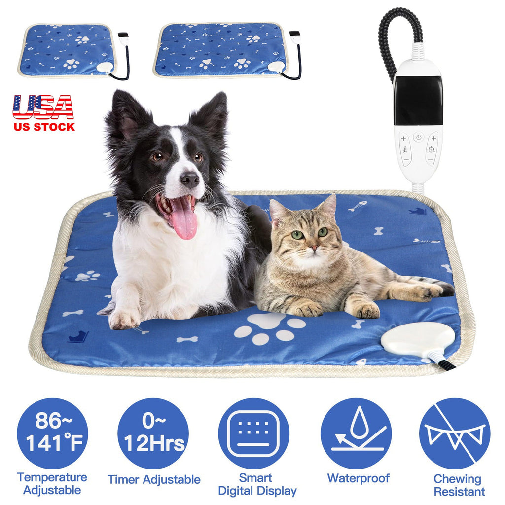 Pet Heating Pad Electric Dog Cat Heating Mat Waterproof Warming Blanket with 86-141 Adjustable Temperature 0-12 Timer Digital Display Chewing-resista