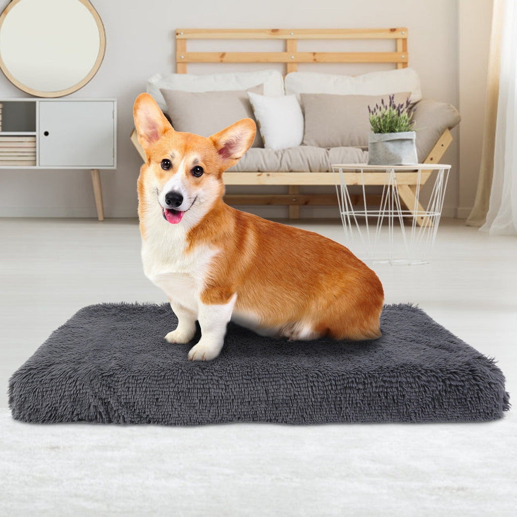 Dog Bed Soft Plush Cushion Cozy Warm Pet Crate Mat Dog Carpet Mattress with Long Plush for S/M Dogs