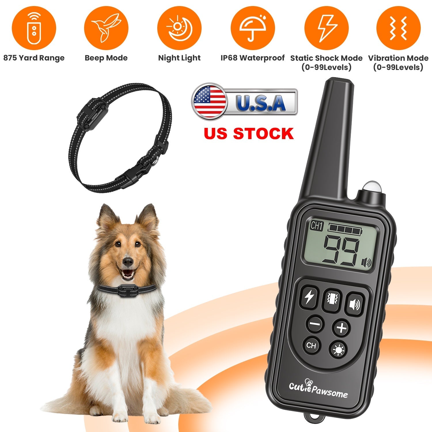 Rechargeable Dog Training Collar with Remote – 875 Yard Range
