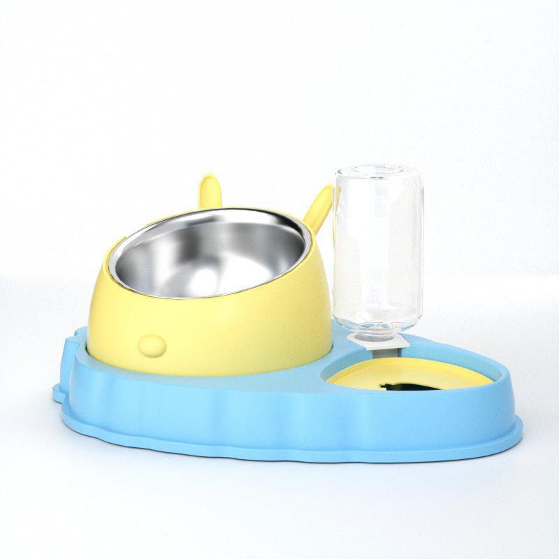 Double Bowl Stainless Steel Carrots Antiskid Pet Feeding Tool Tilt Design Carrot Appearance Dog Bowl For Indoor Pets Products Blue Yellow