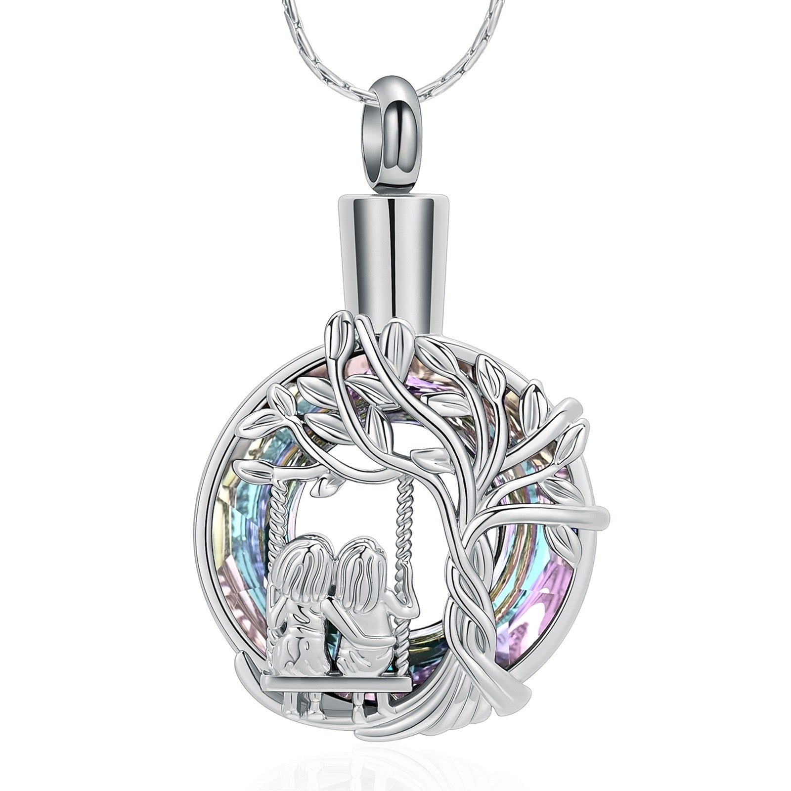 Sisters Swinging on Tree Cremation Necklace Pendant