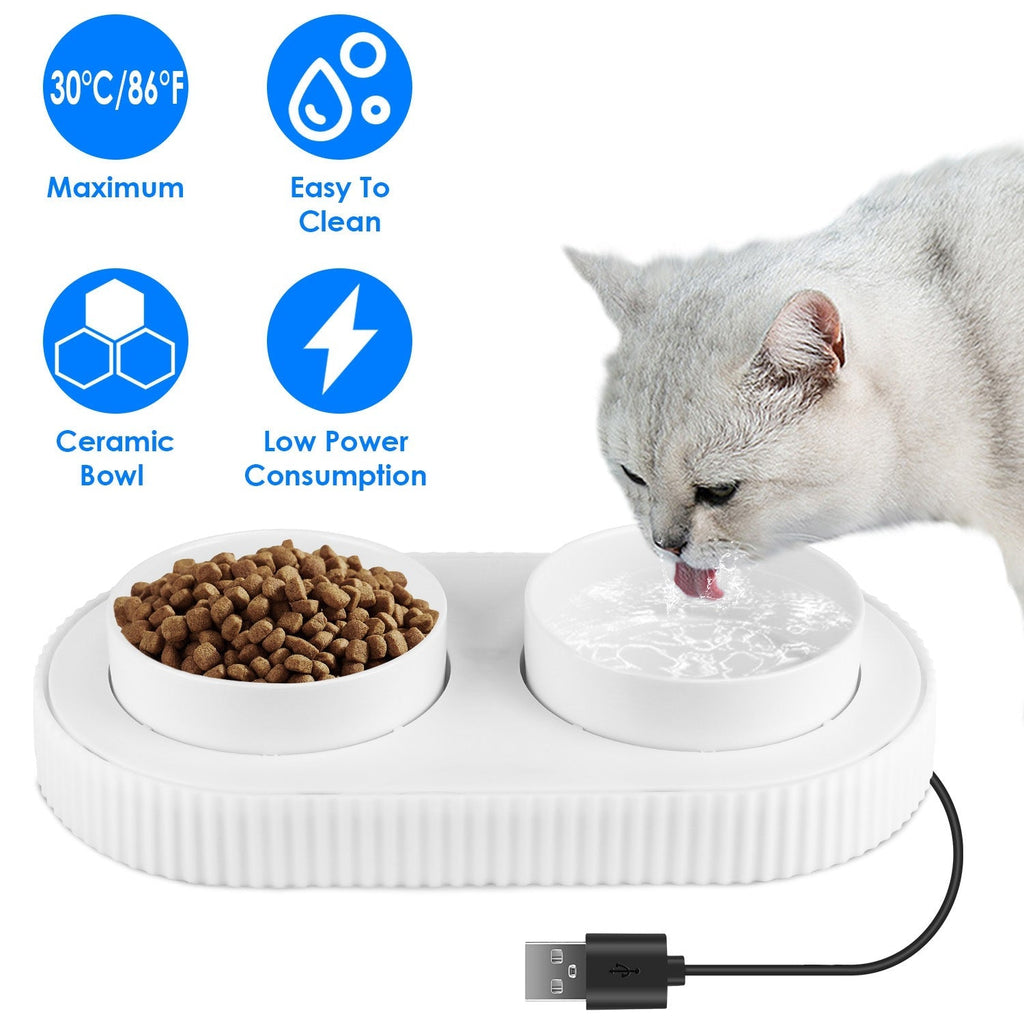Heated Water Bowl For Dogs And Cats Ceramic Heated Pet Water Bowl Food Warmer USB Powered Thermal Pet Bowl Provide Fresh Non Freezing Drinkable Water