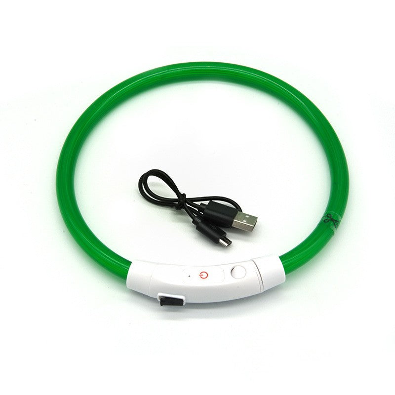 Dog luminous collar luminous pet collar USB charging neck ring LED luminous dog collar Green - Fiber Optic