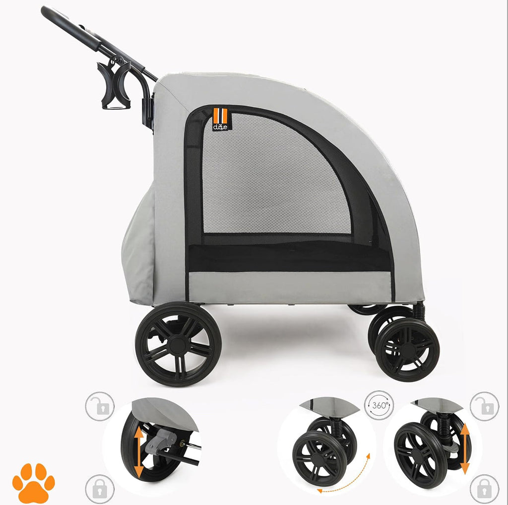 Chester XXL Wide Pet Stroller – Large Dog Buggy with Raincover & Cupholder | 110lb Capacity