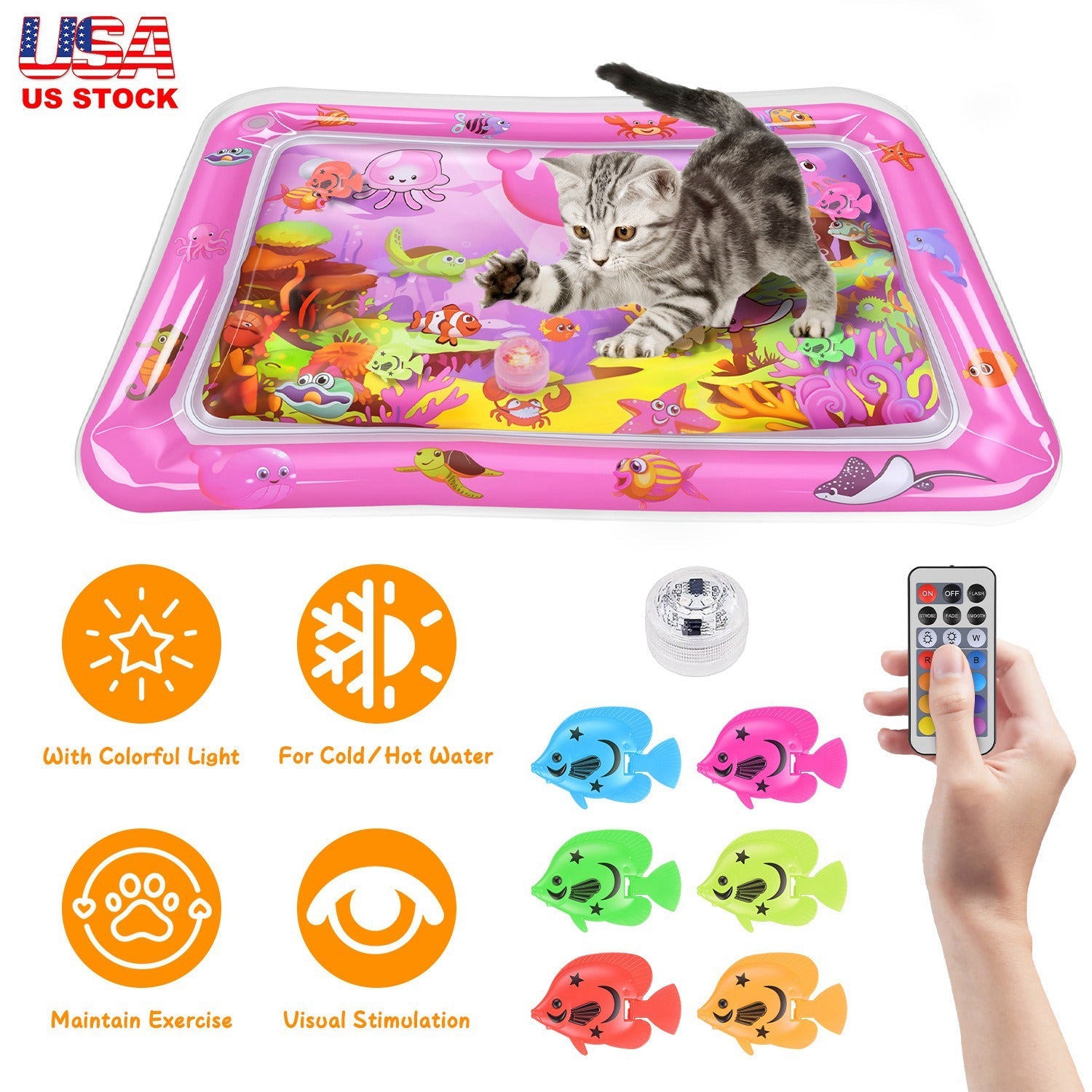 Cat Water Mat with Floating Fish & LED Lights