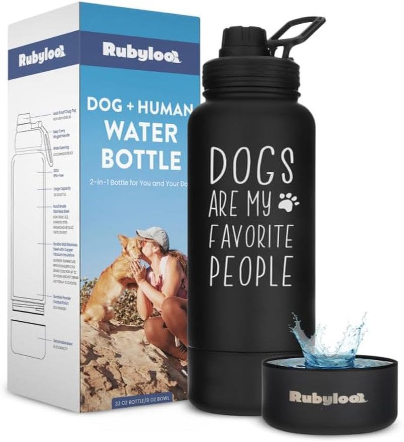 Dog Mom Water Bottle 32oz Insulated Stainless Steel with Dog Bowl Travel Dogs Favorite People: Black