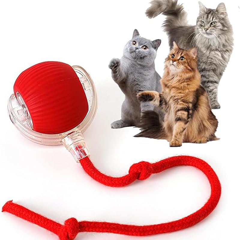 Cat Interactive Ball Toys Automatic Rolling Ball For Kitten Rechargeable Smart Pet Electric Toys With Teaser Sensor Cat Ball Toy Red