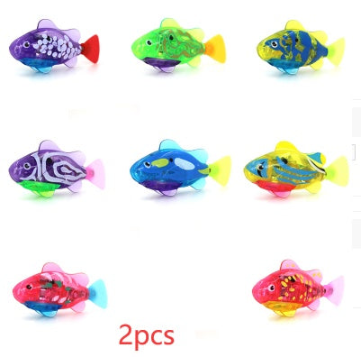 Cat Interactive Electric Fish Water Toy For Indoor Play Swimming Robot Fish Toys For Cat Dog Pet Baby Swimmer Bath Robofish Toys 8 random with lights 2PCS