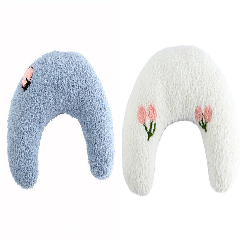 Little Pillow For Cats Fashion Neck Protector Deep Sleep Puppy U-Shaped Pillow Pets Pillow Kitten Headrest Dog Sleeping Pillow Pet Products Blue and white 2PCS