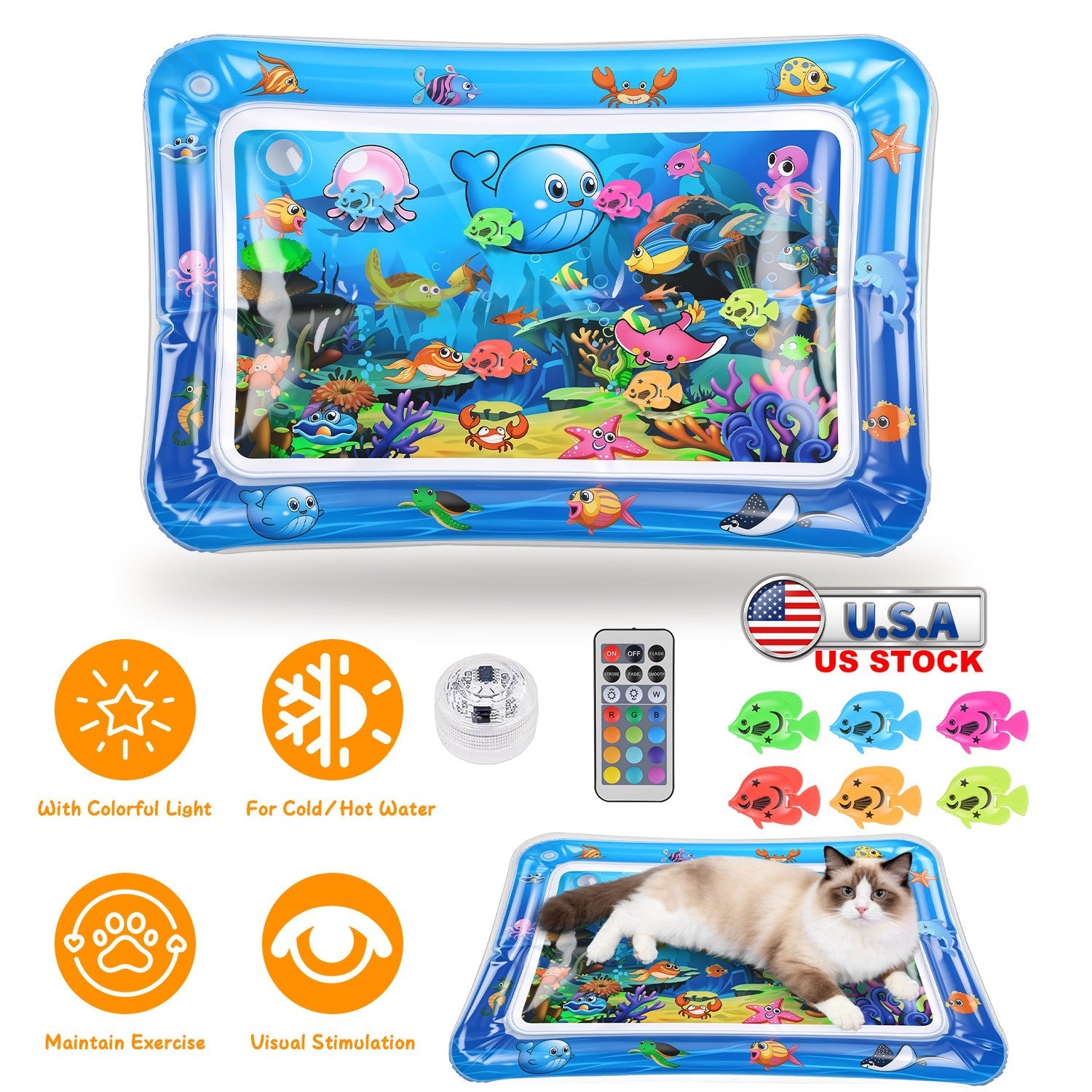 Cat Water Mat with Floating Fish & LED Lights
