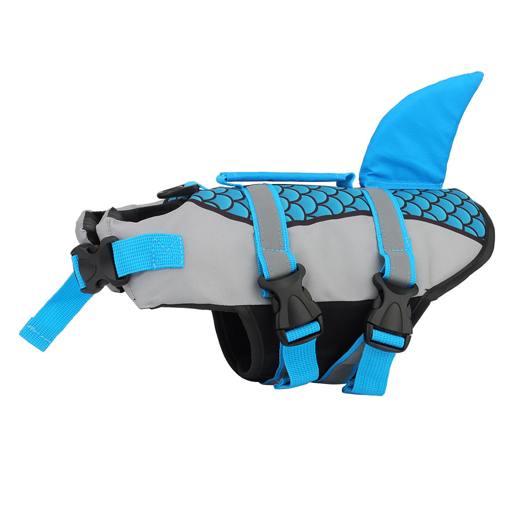 Swim Pet Dog Life Jacket Vest Clothes Life Vest Collar Harness Pets Swimming Summer Swimwear Scales Shark Pet Products Blue