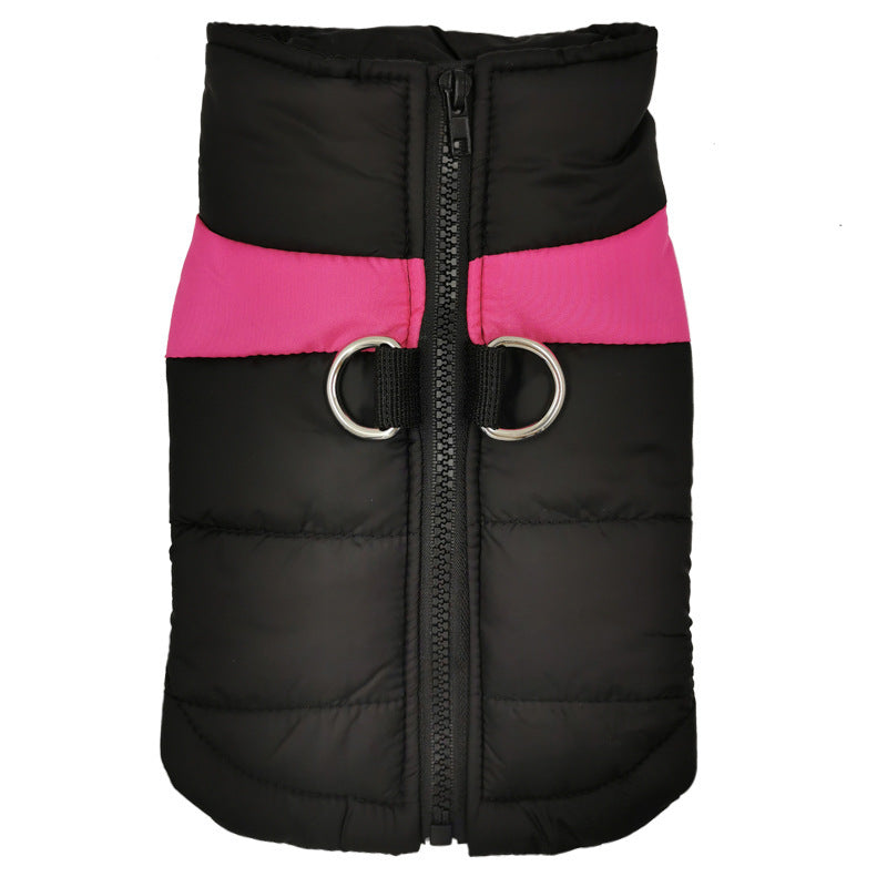 Big Dog Pet Vest Ski Suit Waterproof Cotton Coat Jacket Autumn And Winter Warm Clothing For Pets Rose Red Ski Suit