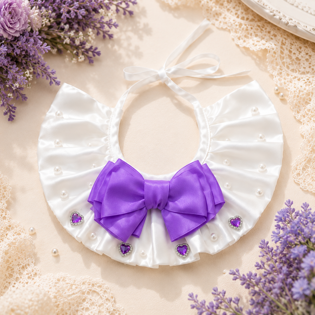 Satin Pet Bib with Bow & Gem