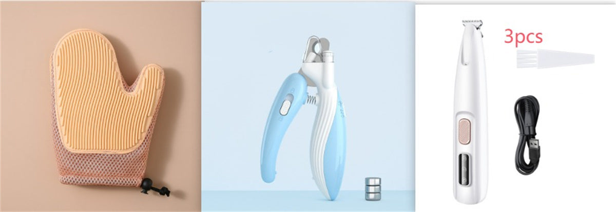 Pets Dog Paw Trimmer With LED Light Fully Waterproof Pet Hair Trimmer With LED Display Dog Clippers For Grooming Widen Blade White set2