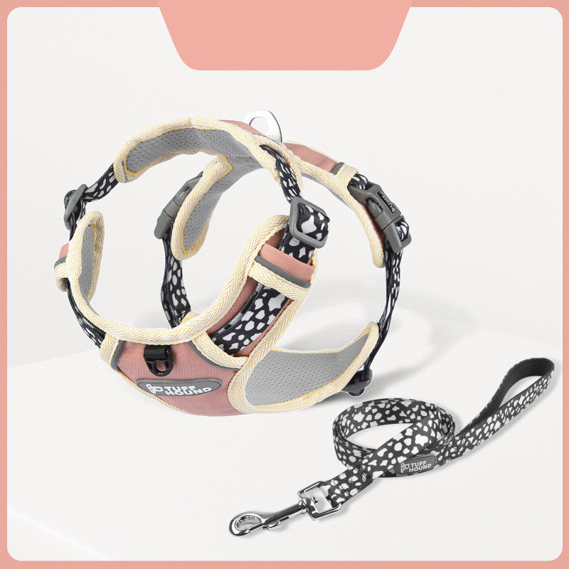Fashion Minimalist Dog Chest Harness & Leash Set – Nylon | XS–XL | 4 Colors Pink Strap and Leash