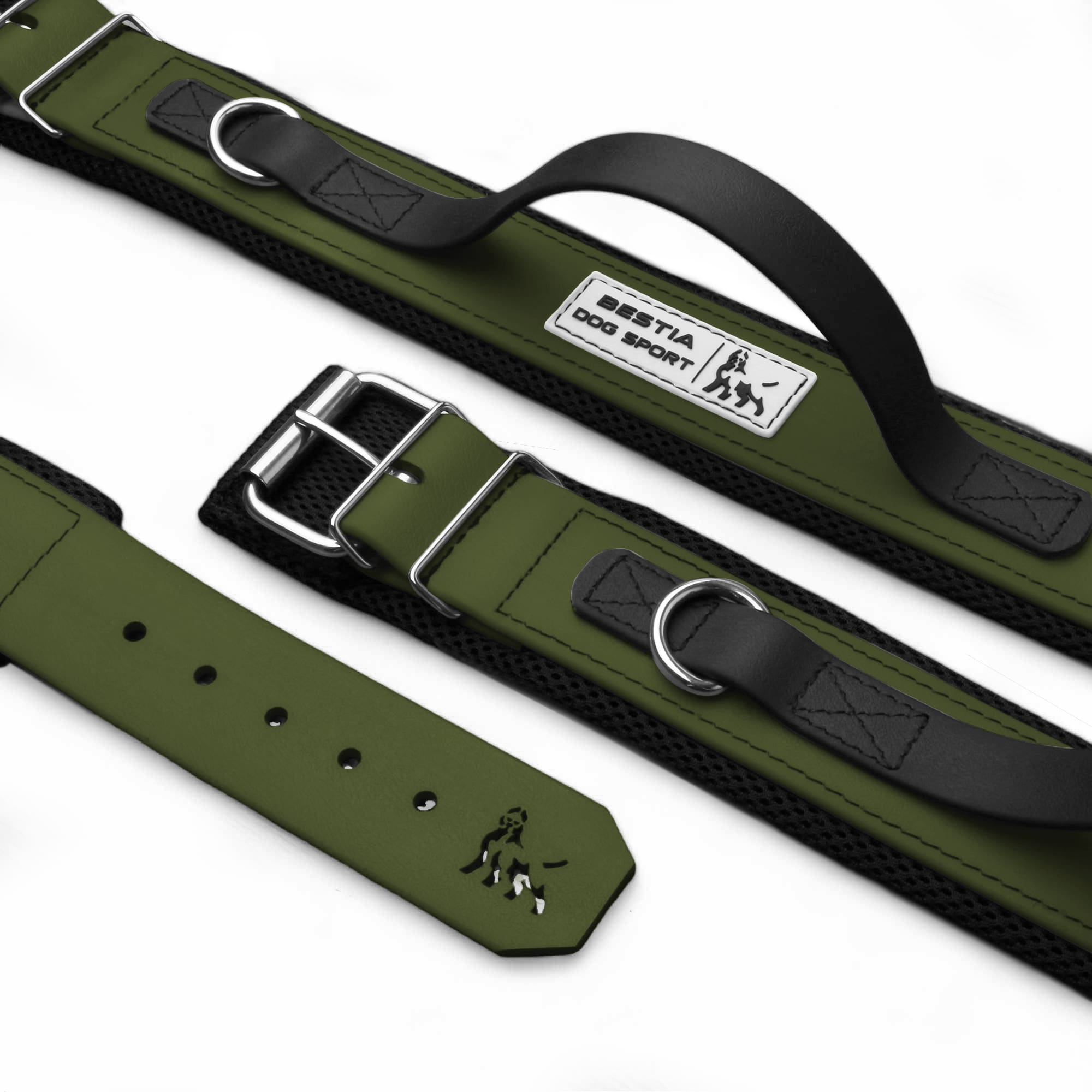 BESTIA DOG SPORT HANDLE COLLAR Green with Black Handle