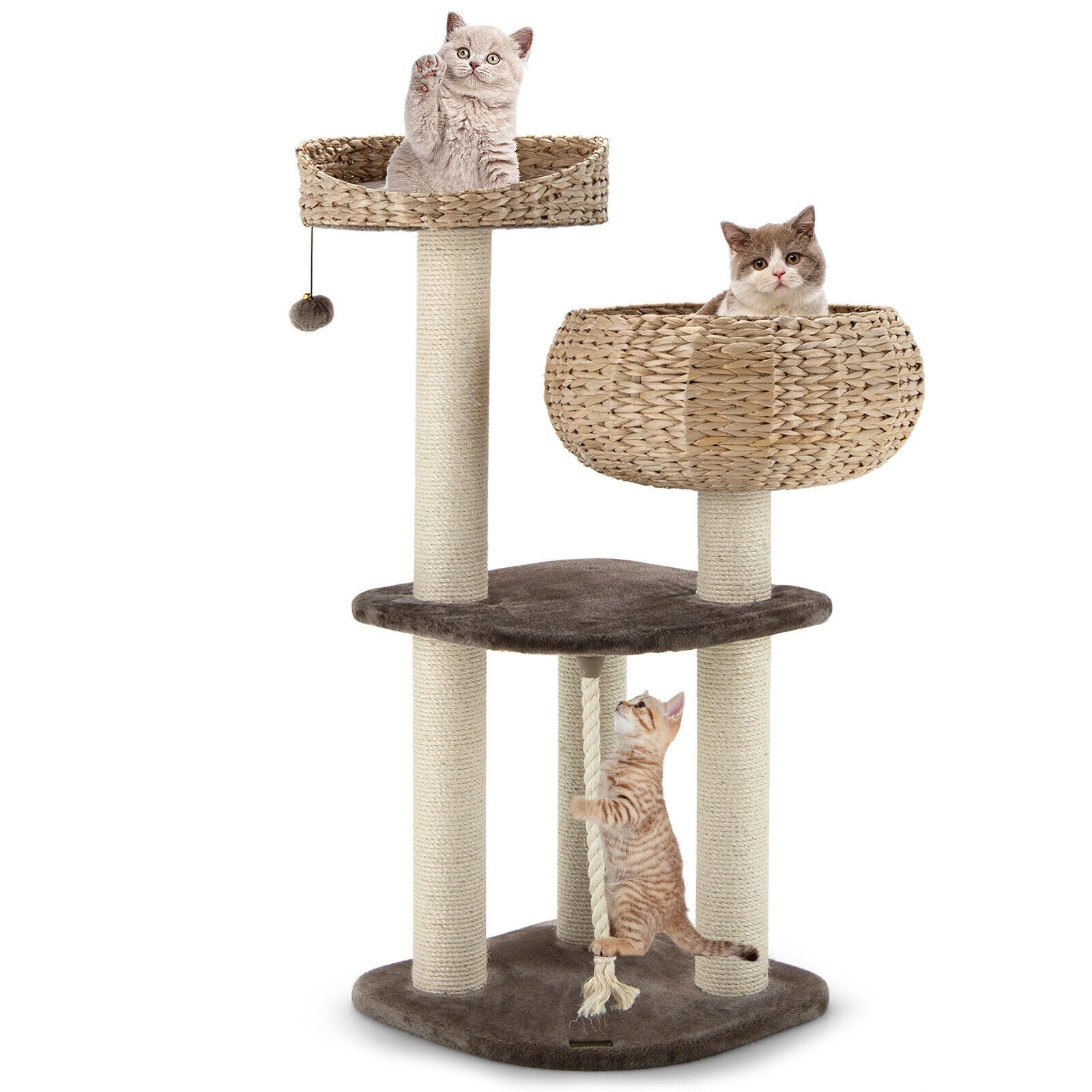 41 Inch Rattan Cat Tree with Napping Perch Brown