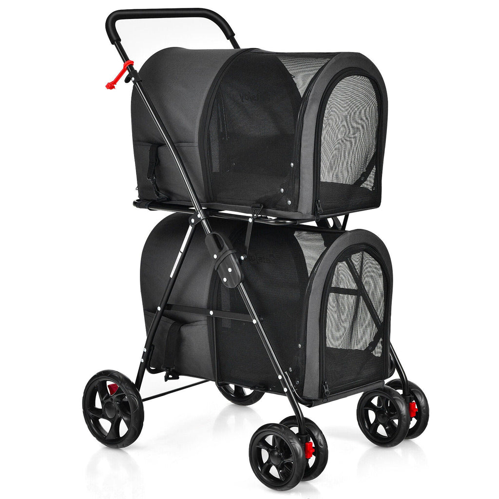 4-in-1 Double Pet Stroller with Detachable Carrier and Travel Carriage Black