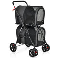 4-in-1 Double Pet Stroller with Detachable Carrier and Travel Carriage Black