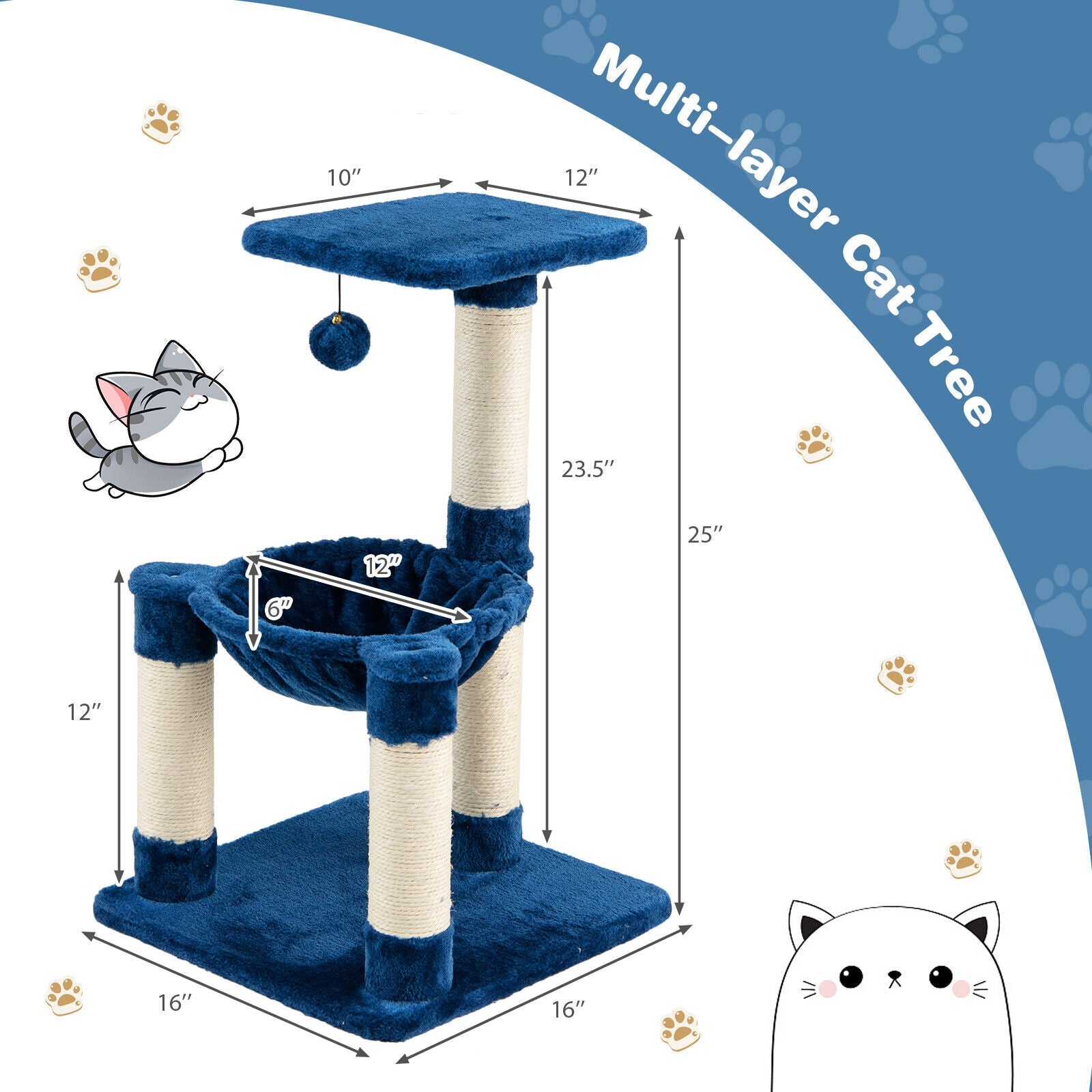 Multi-level Cat Tree with Scratching Posts and Cat Hammock