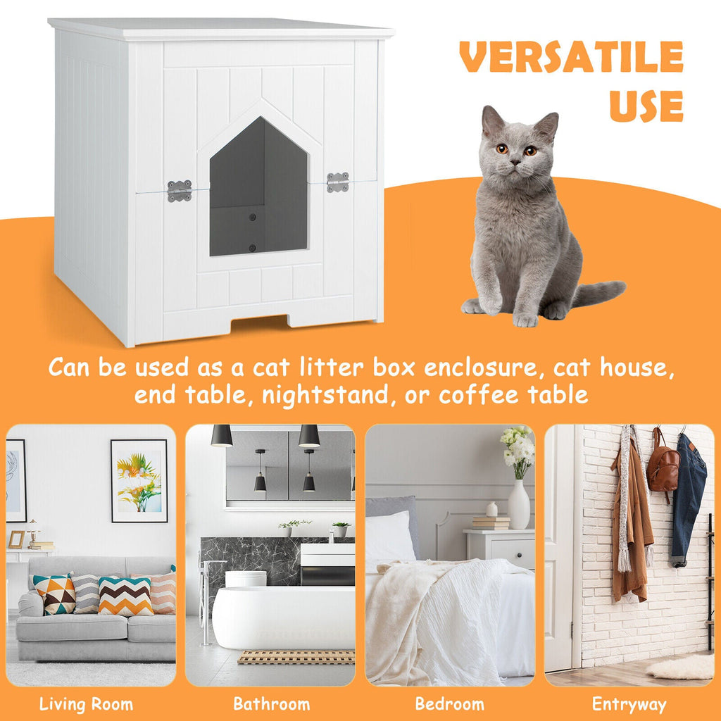 Cat Litter Box Enclosure with Flip Magnetic Half Door