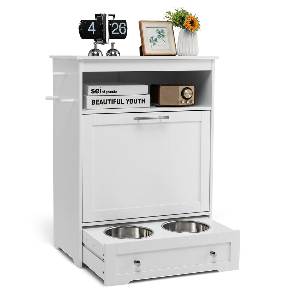 Pet Feeder Station with Stainless Steel Bowl White