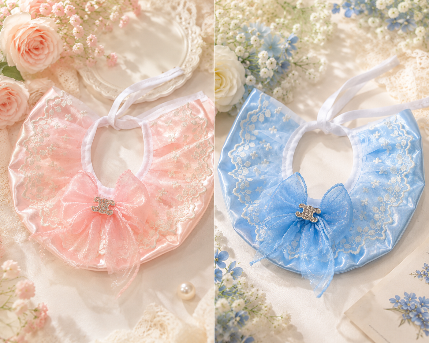 Lace Pet Bib with Bow & Embroidery