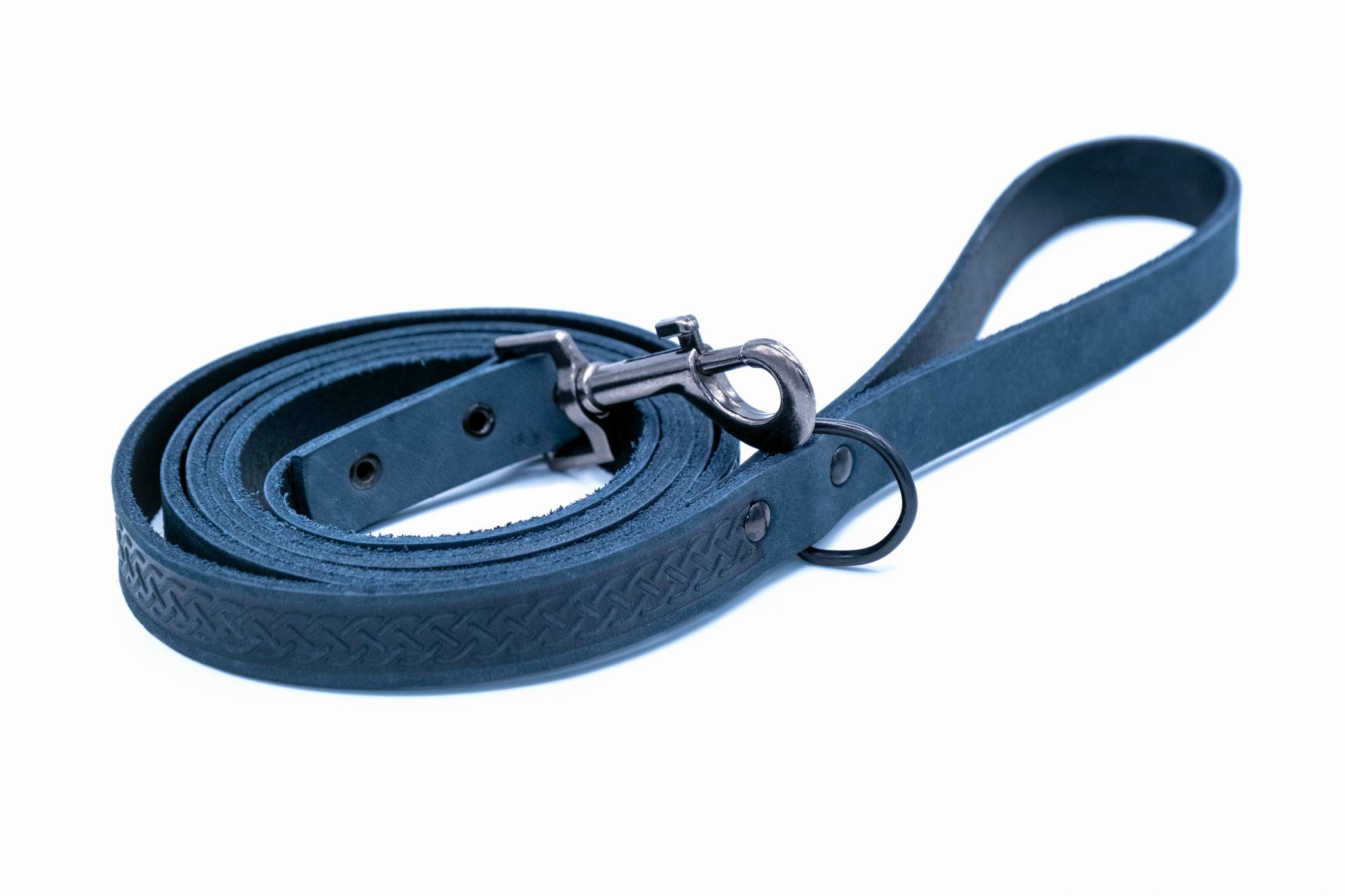 Celtic Sport Leather Collar and Leash Set Navy