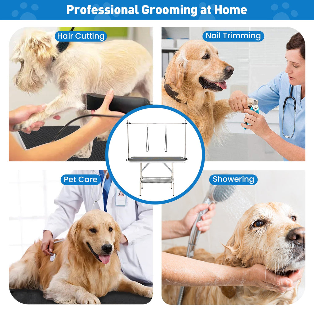Foldable Dog Grooming Table with Height Adjustable Arms-Black