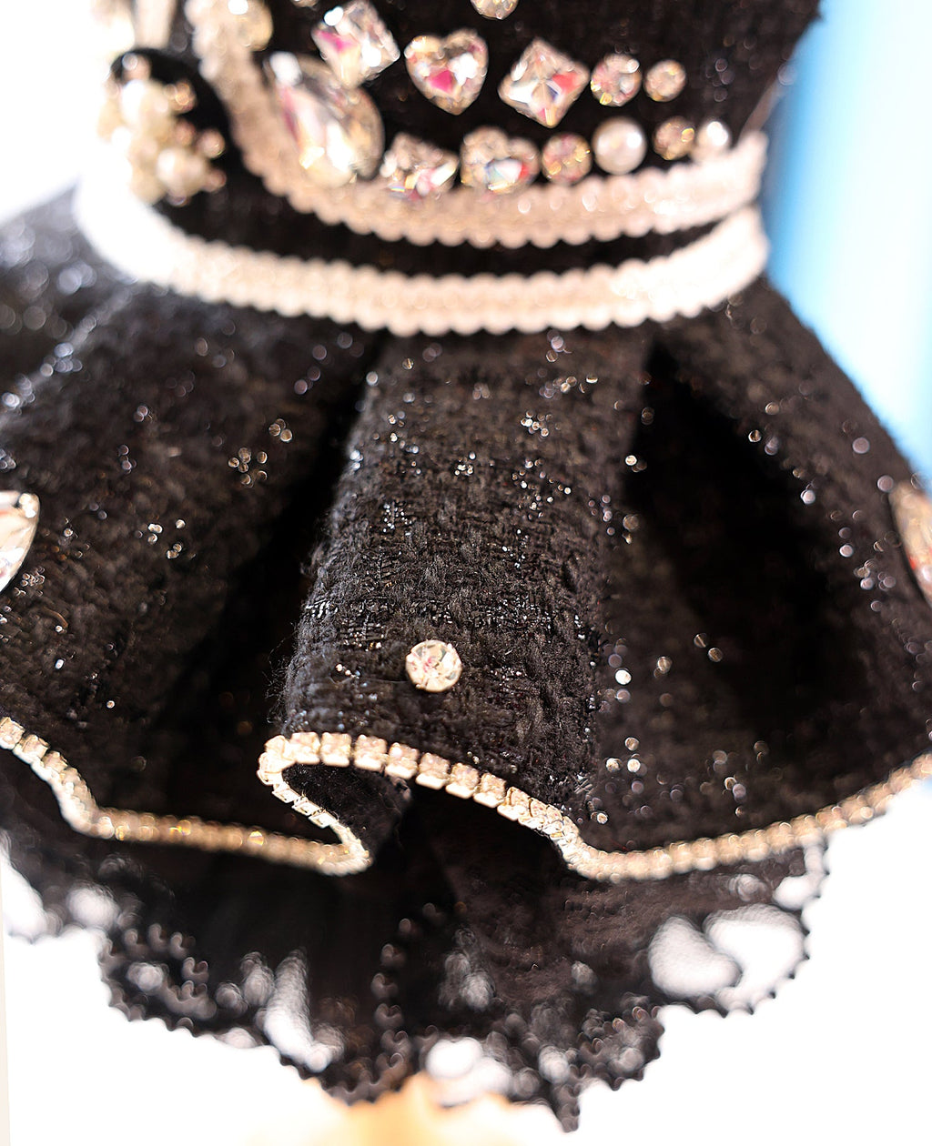 Black Tweed Pet Dress with Pearl Trim