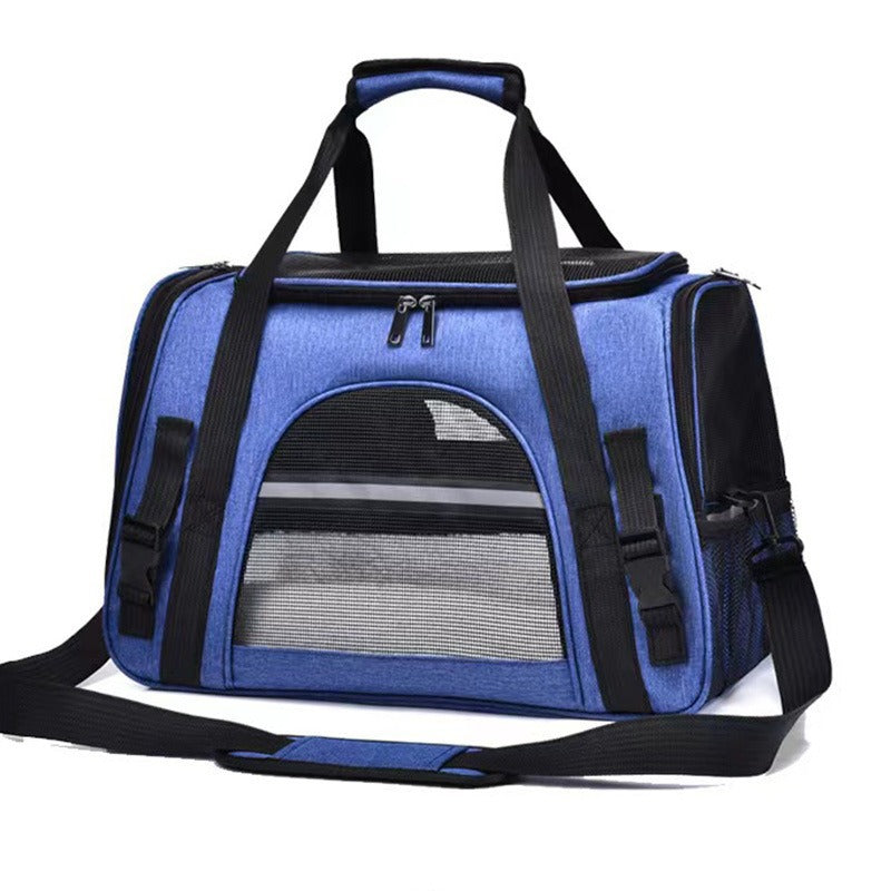 Foldable & Expandable Pet Carrier Bag - Mesh Breathable Cat/Dog Travel Bag, Convertible Crossbody Handbag for Small Pets Dark Blue