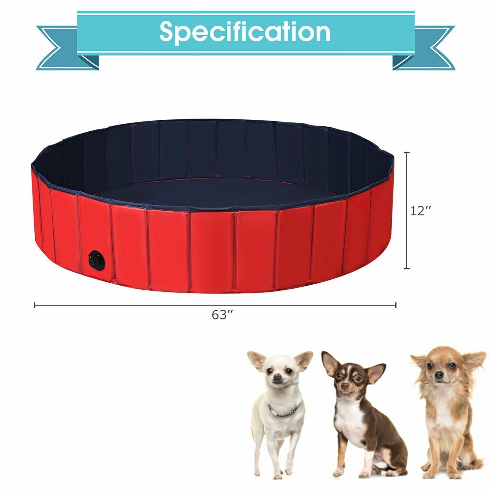 63 Inch Foldable Leakproof Dog Pet Pool Bathing Tub Kiddie Pool for Dogs Cats and Kids