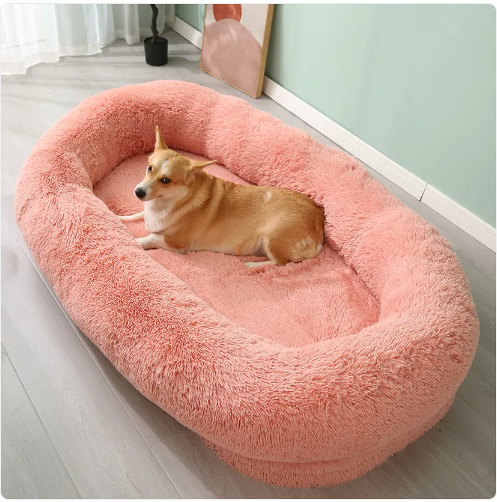 Plush Winter Pet Bed - Warm, Large, Removable & Washable Leather Pink 165x95x30CM