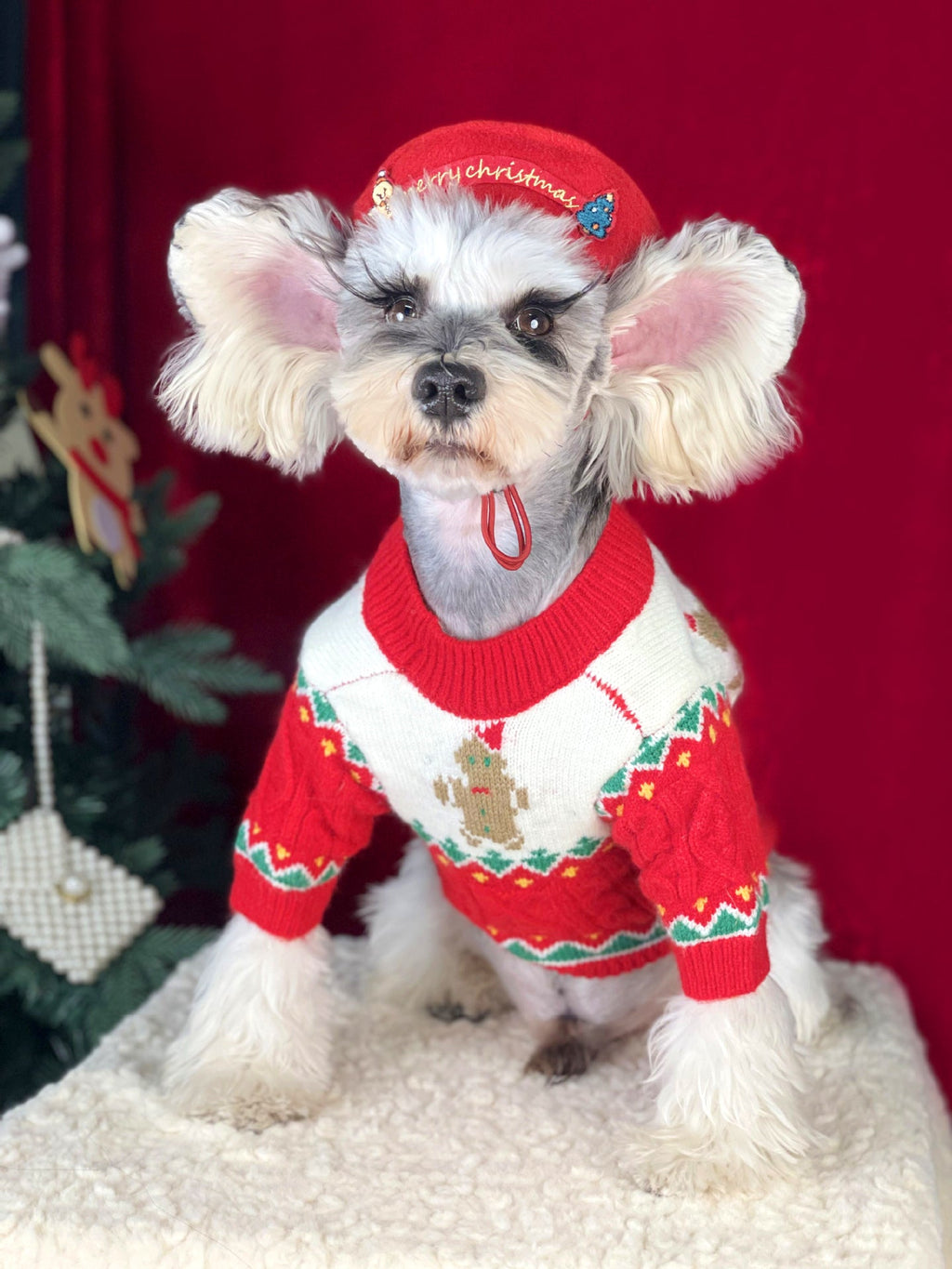Christmas Dog Sweater Cozy Knitted Holiday Pet Jumper Pullover with Gingerbread Design Warm Winter Apparel