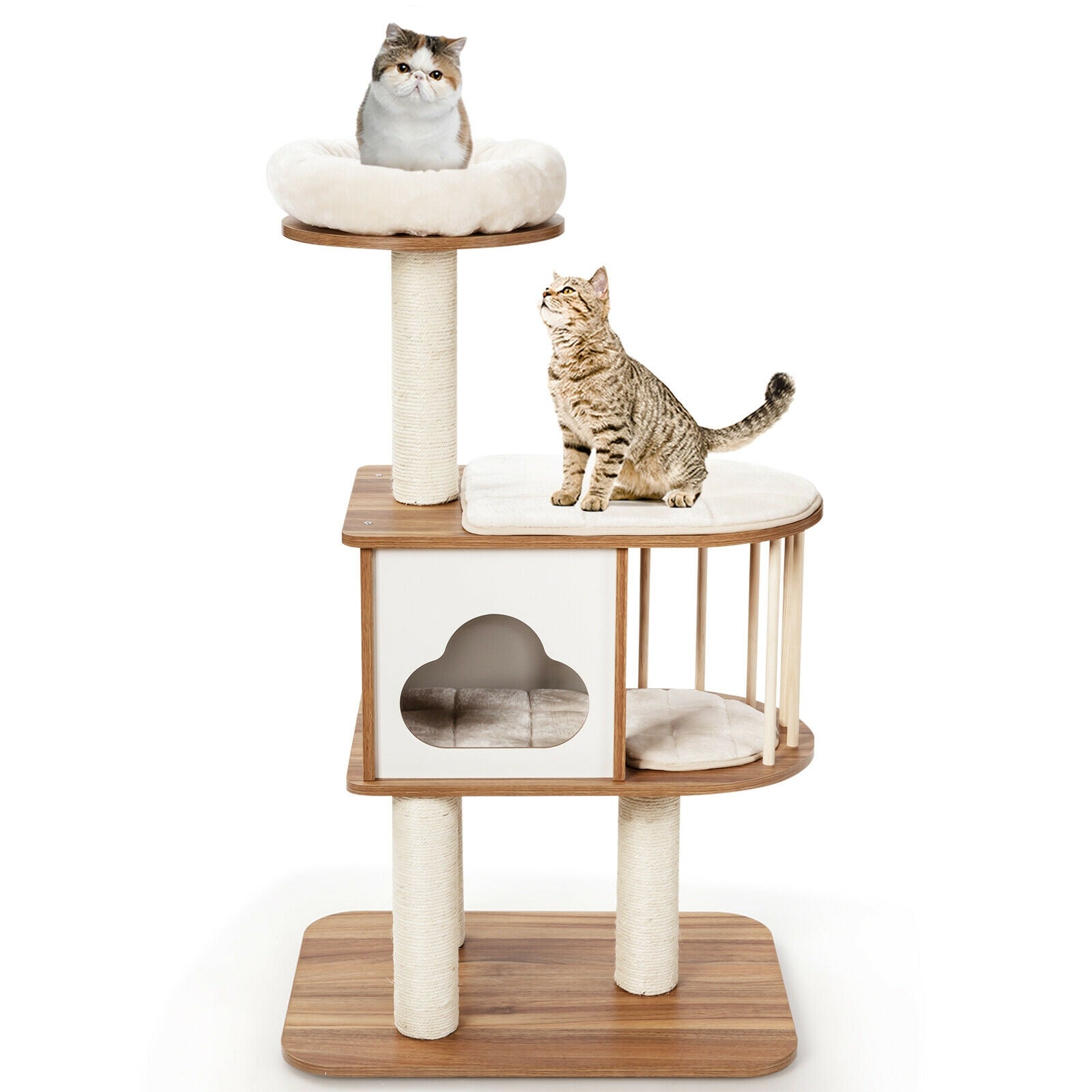 46 Inch Wooden Cat Activity Tree with Platform and Cushions