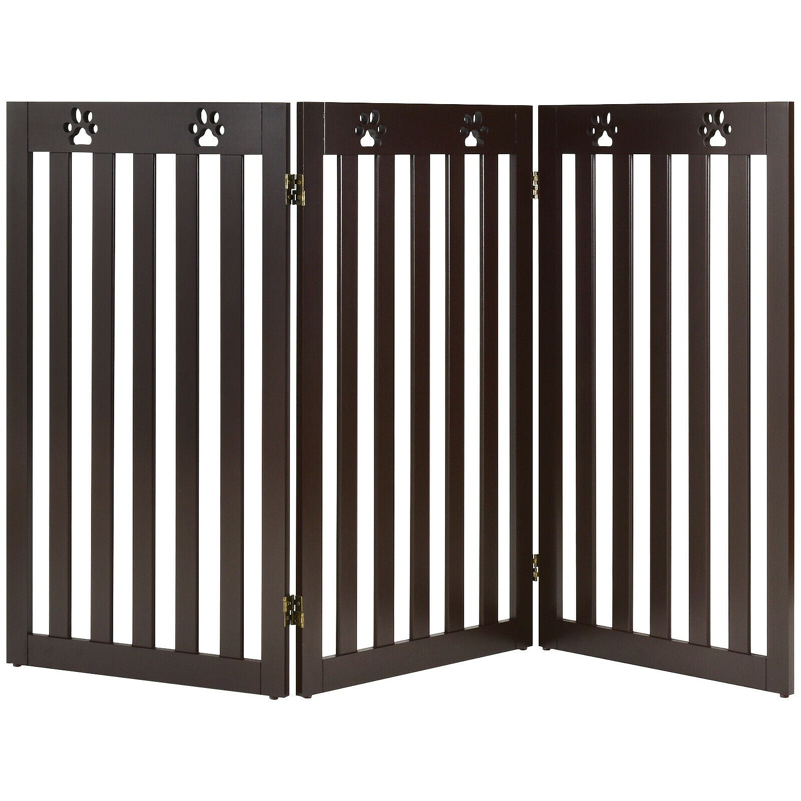 36 Inch Folding Wooden Freestanding Pet Gate Dog Gate with 360° Flexible Hinge Dark Brown