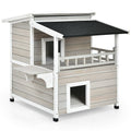 2-Story Wooden Patio Luxurious Cat Shelter House Condo with Large Balcony Default Title