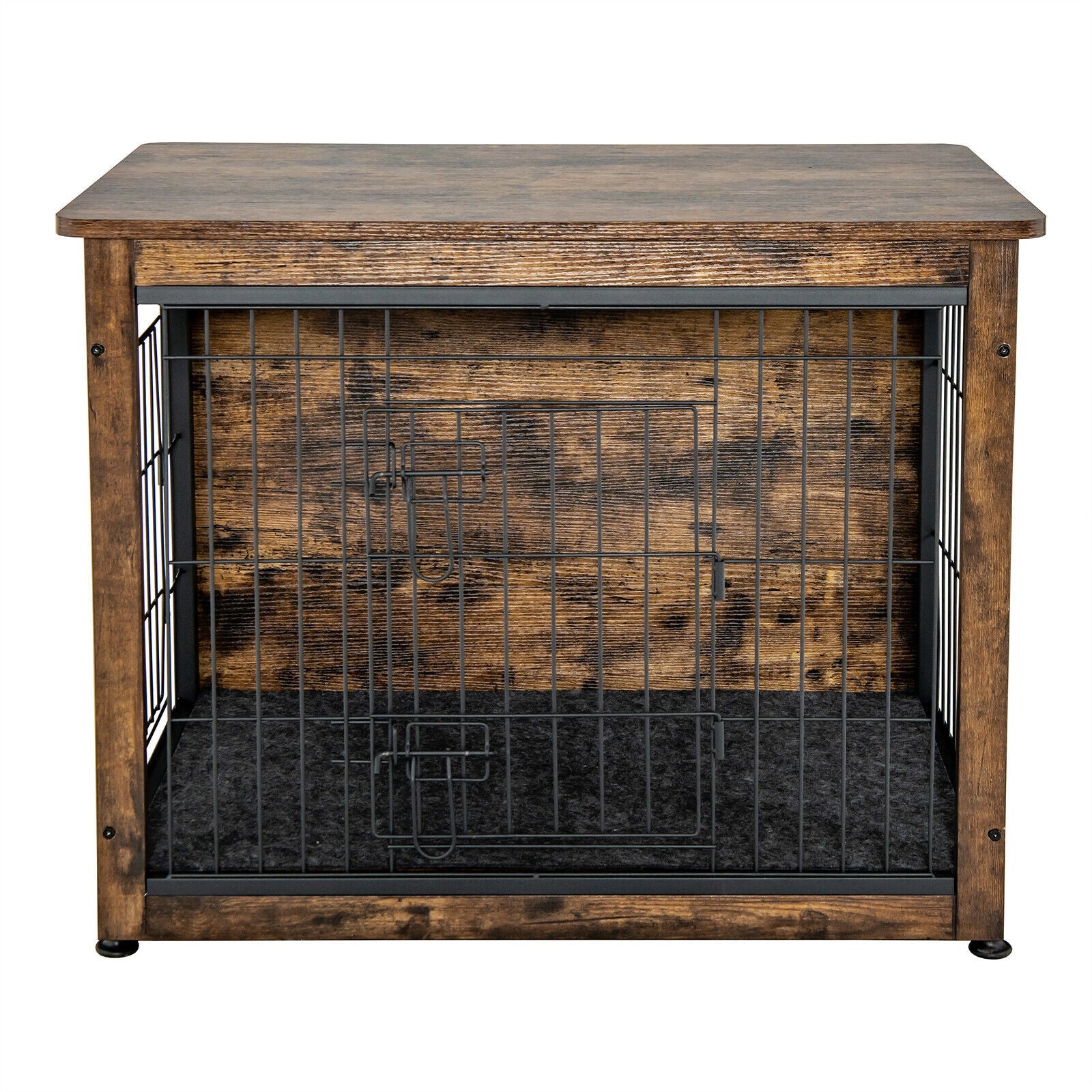 Wooden Dog Crate Furniture with Double Door and Tray-Brown Default Title