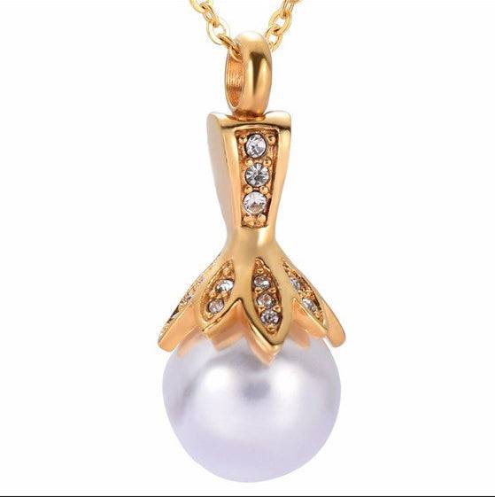 Gold w/ Faux Pearl Ashes Necklace Pendant