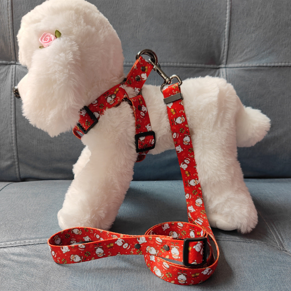 Christmas Dog Harness & Leash Set – Festive Print | Red & Green | S–XL