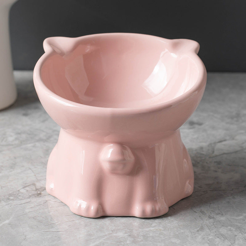 Ceramic Cute Black Drinking High Foot Cat Bowl Pet Supplies Pink