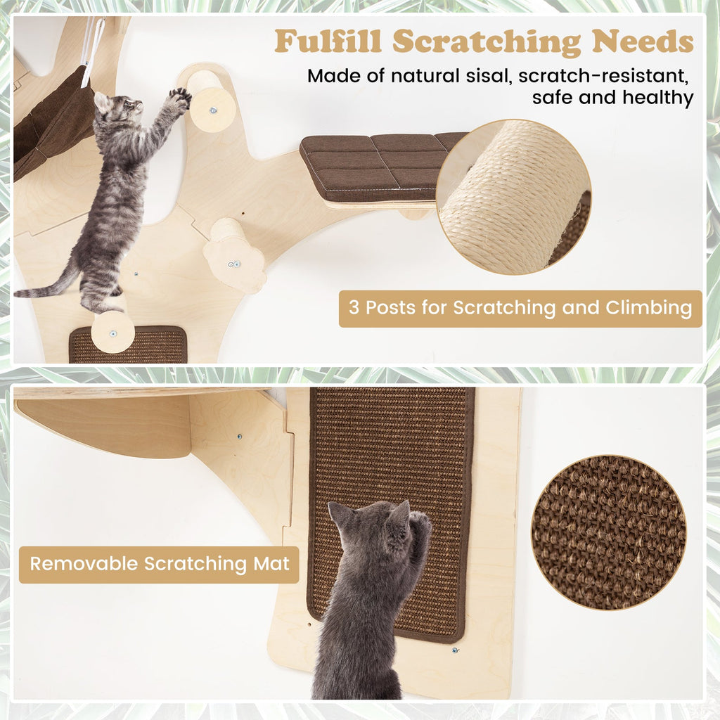 Wall-Mounted Cat Tower Cat Wall Shelves Furniture with Perch-Brown