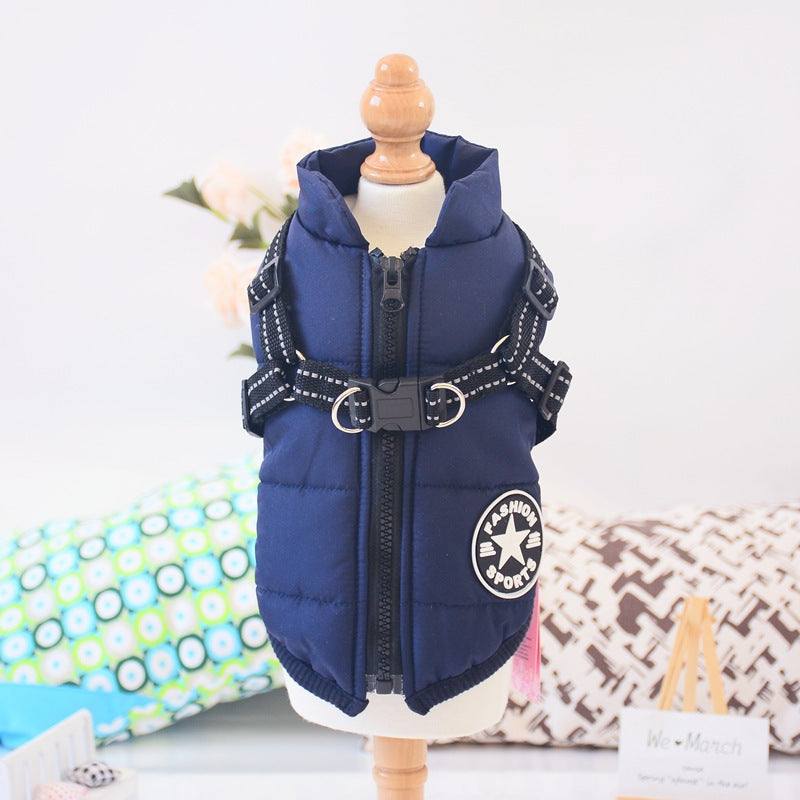 Waterproof Dog Clothes Winter Dog Coat With Harness Warm Pet Clothing Big Dog Jacket Chihuahua Labrador Coat Costume Blue