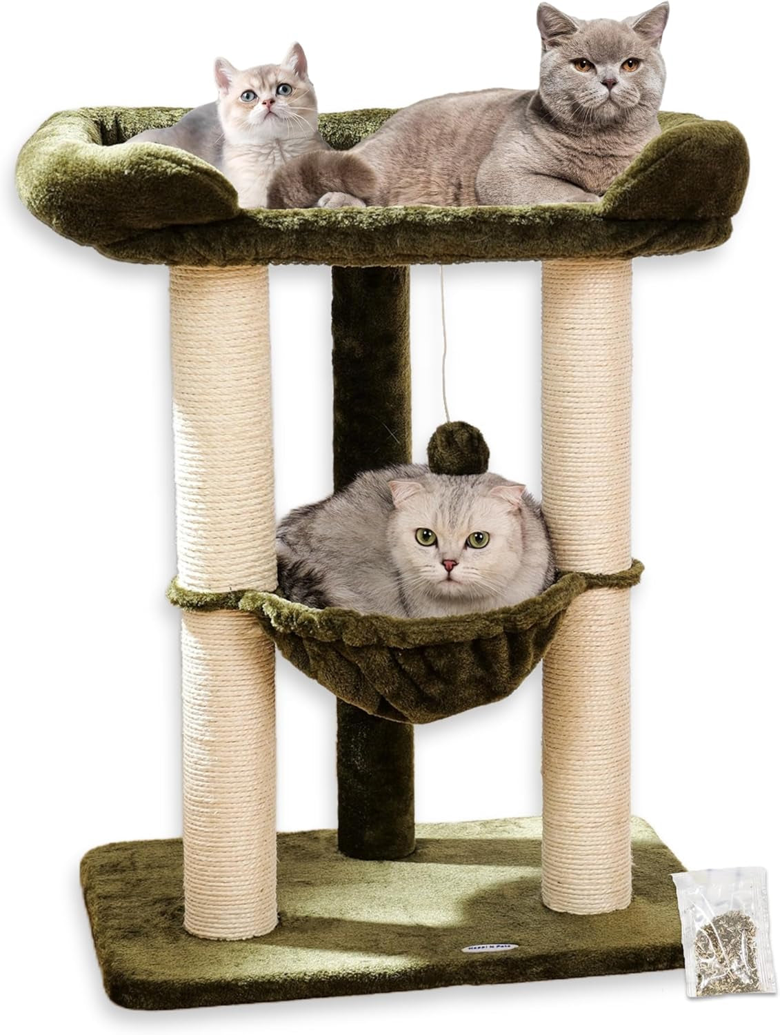 28-Inch Cat Tree for Large Cats | Window Perch, Hammock & Scratching Post Olive Green
