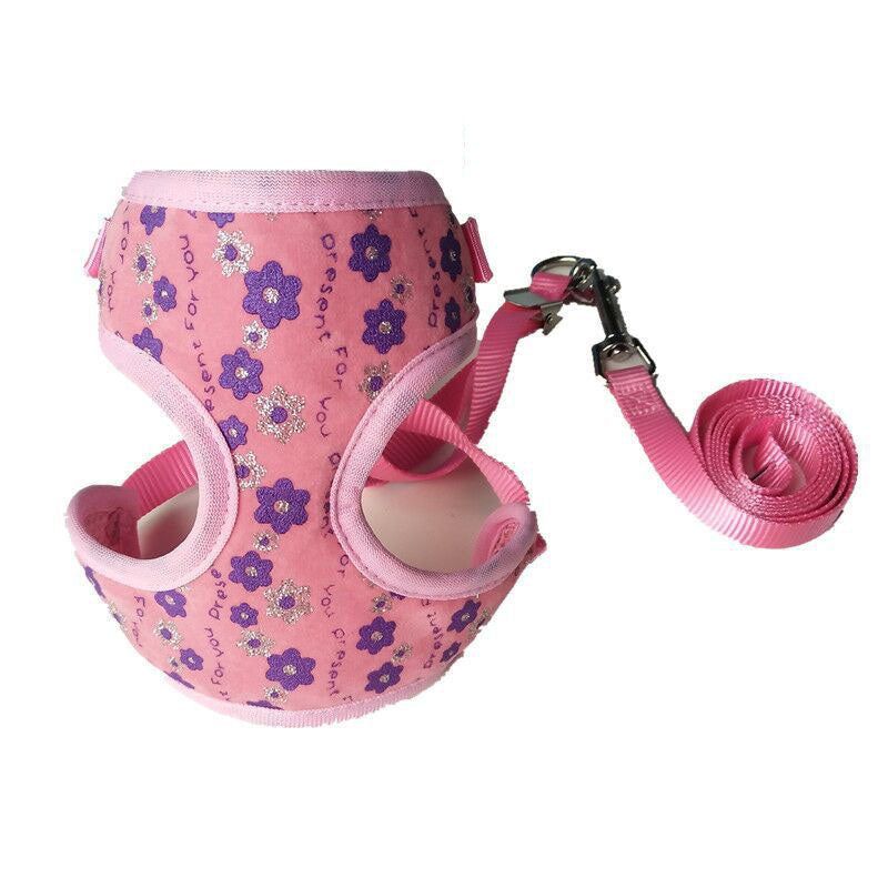 Small Dog & Cat Leash – Cute Floral Pattern | 4 Colors, S & L Pink