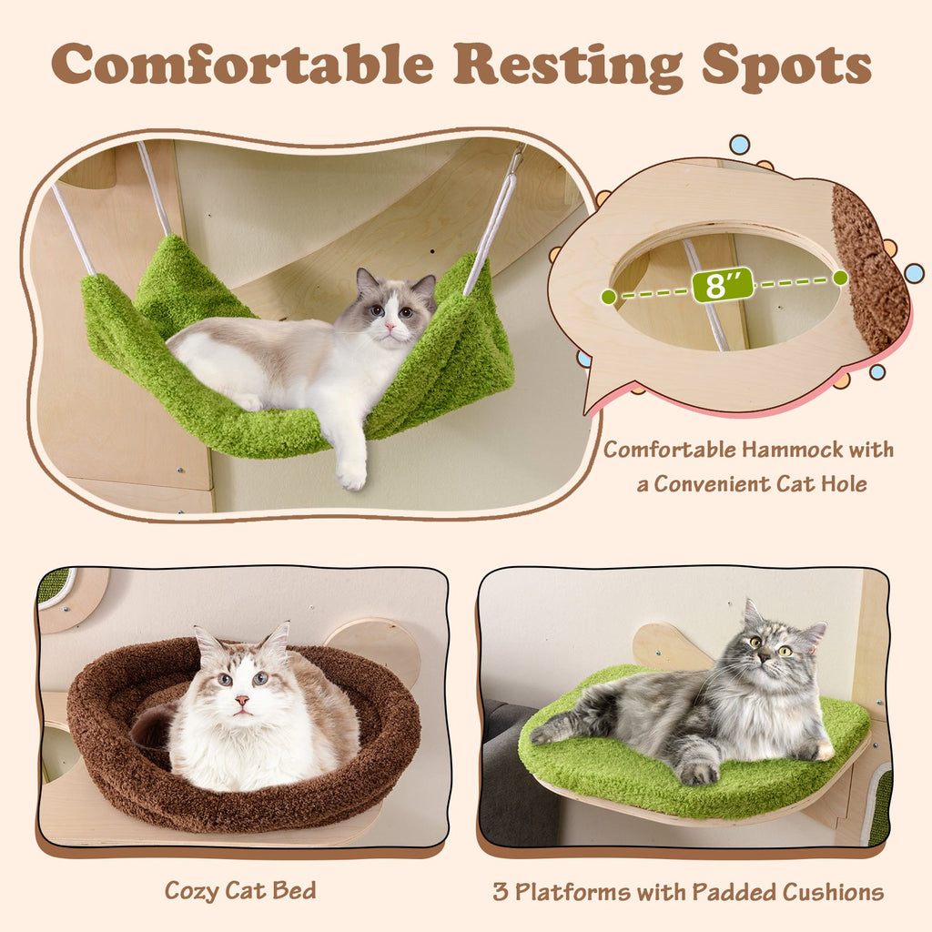 Wall-Mounted Cat Tower Cat Wall Shelves Furniture with Bed-Green