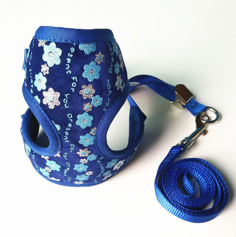 Small Dog & Cat Leash – Cute Floral Pattern | 4 Colors, S & L Blue